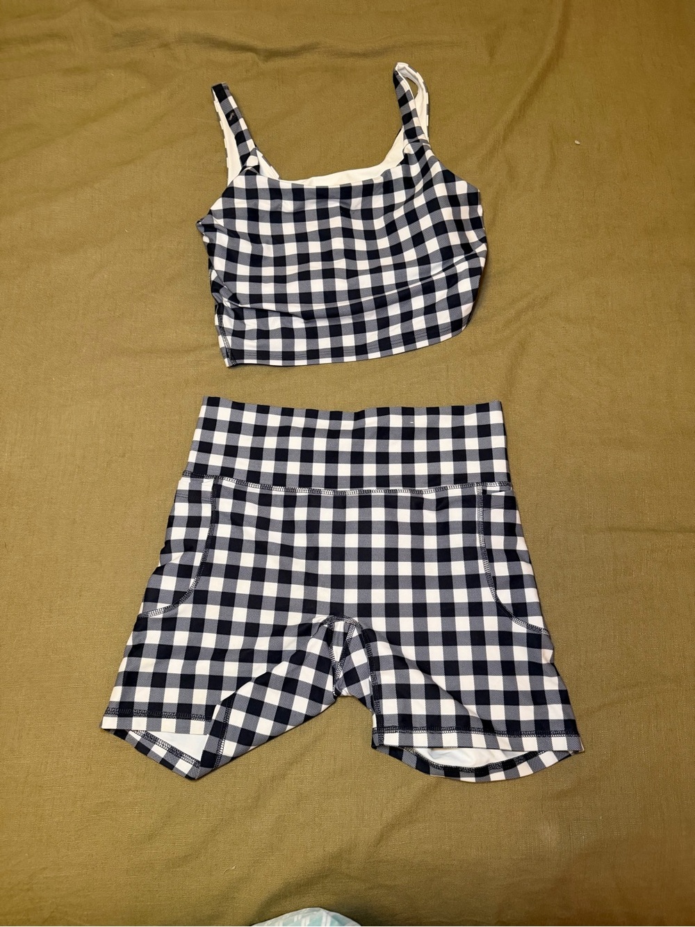 Old Navy Black & White Gingham Crop Tank and Biker Shorts Set
